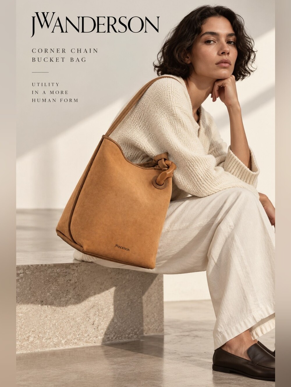 JW ANDERSON Canvas Corner Chain Bucket Bag-Caramel